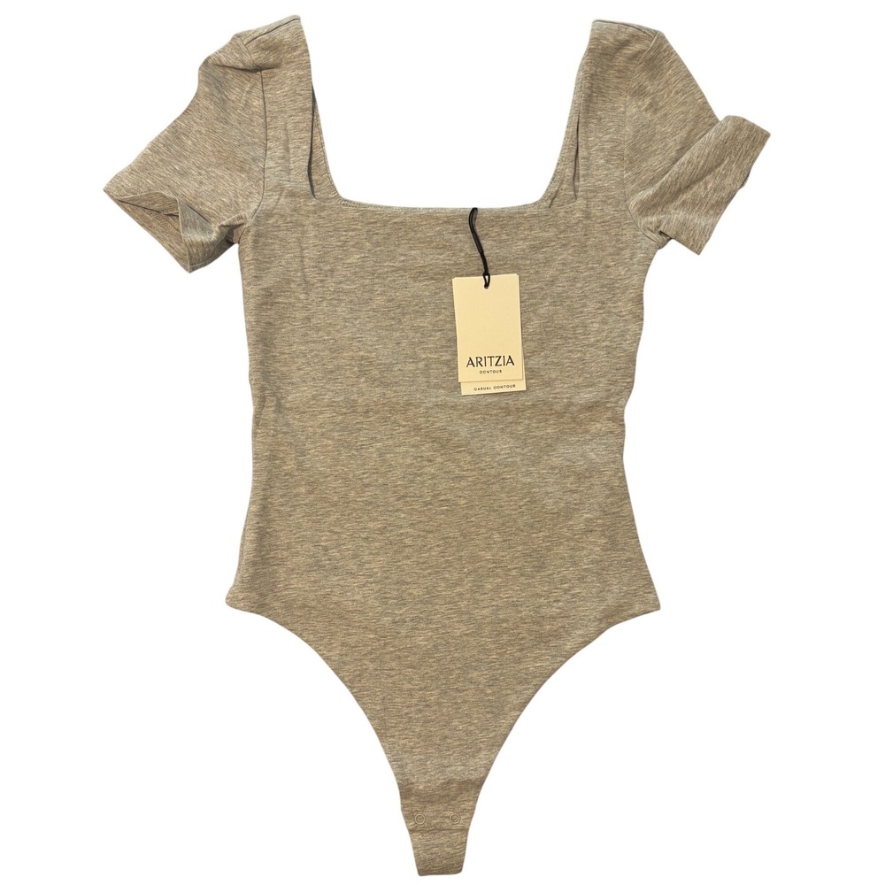 Aritzia Contour Bodysuit Women XS Heather Chrome Squareneck Short Sleeve